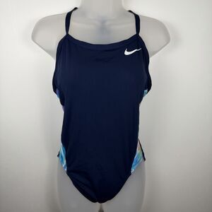 Nike Swim Hydrastrong One-Piece Swim Suit Womens Size 10 Blue Multicolor Sides